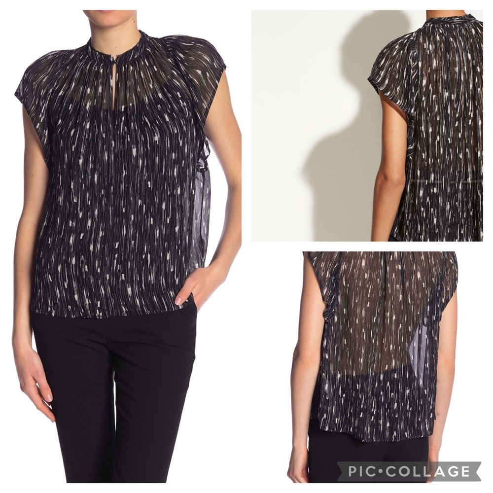 VINCE Brushstroke Silk Cap Sleeve Blouse Size XS